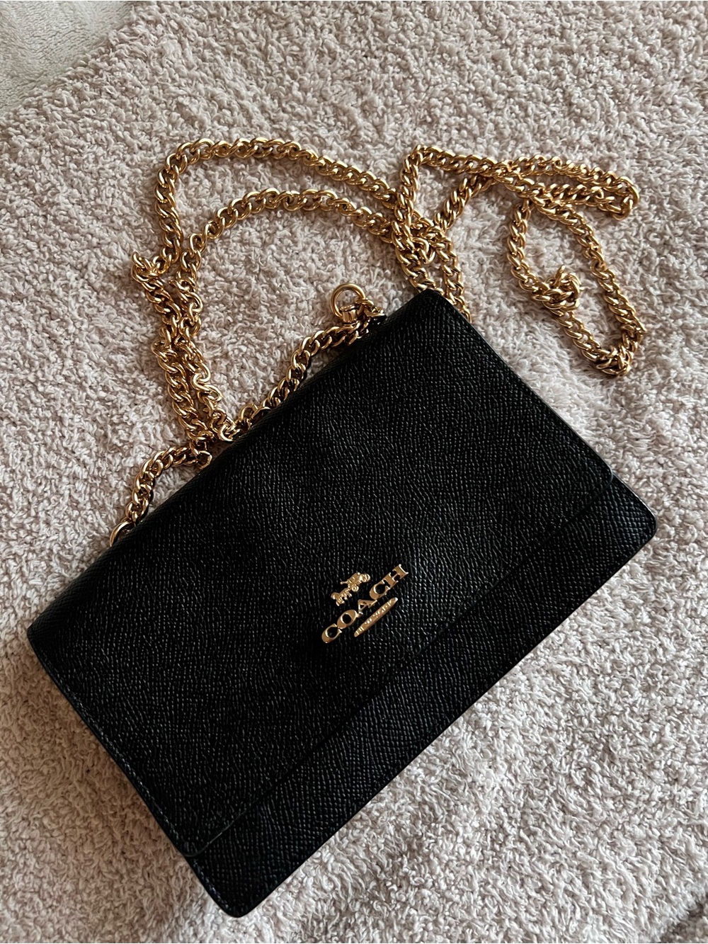 Coach Black Leather Crossbody Bag with Gold Chain